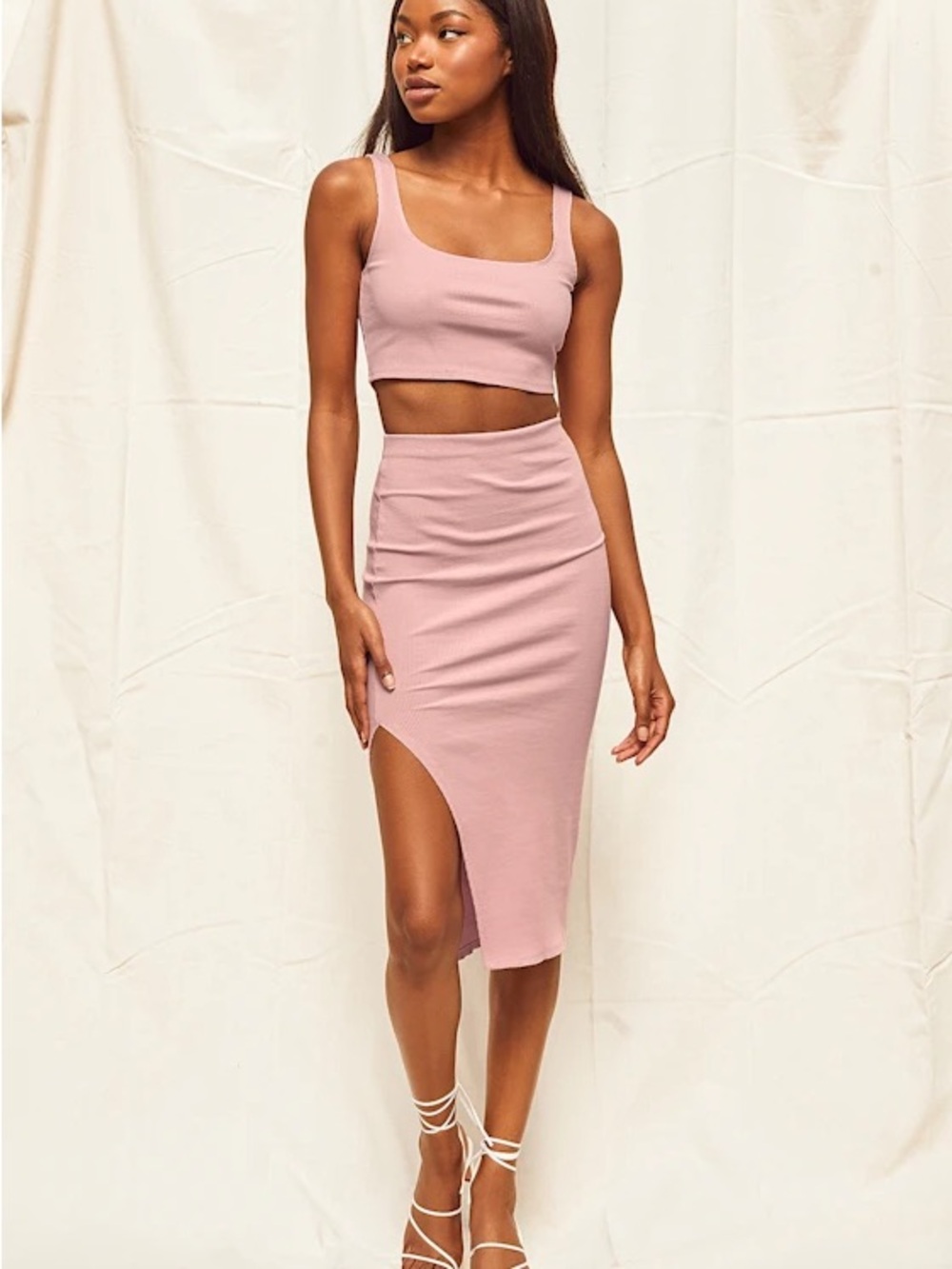 Lulu's Blush Pink Asymmetrical Midi Skirt Set